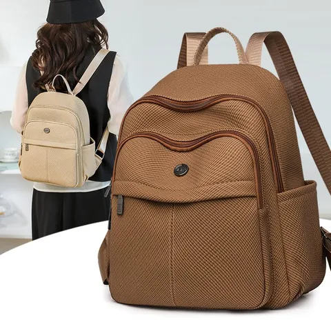 Minimalist Nylon Multi-Pocket Backpack For Women Fashion Solid Color Student Schoolbag Lightweight Portable Travel Daypack Casual Outdoor Rucksack