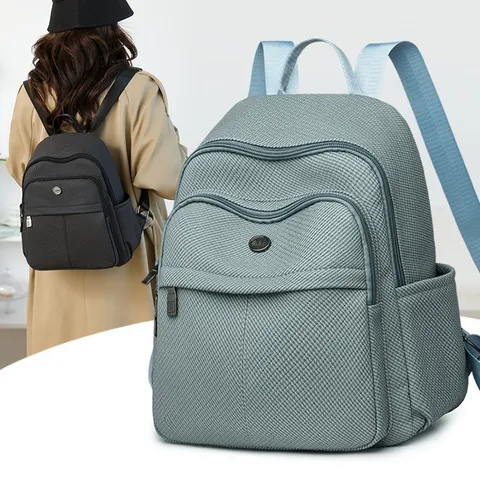 Minimalist Nylon Multi-Pocket Backpack For Women Fashion Solid Color Student Schoolbag Lightweight Portable Travel Daypack Casual Outdoor Rucksack