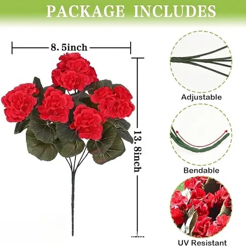 Artificial Geranium Begonia Silk Flowers Faux Greenery Bushes Shrubs Flowers Bouquet UV Resistant For Home Outdoor Garden Office Decor