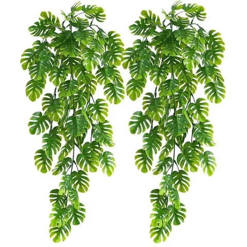 Artificial Monstera Leaf Hanging Vine Green Plant Fake Foliage Garland For Indoor Wall Decor Room Ceiling Floral Arrangement