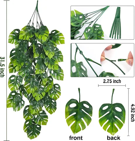 Artificial Monstera Leaf Hanging Vine Green Plant Fake Foliage Garland For Indoor Wall Decor Room Ceiling Floral Arrangement
