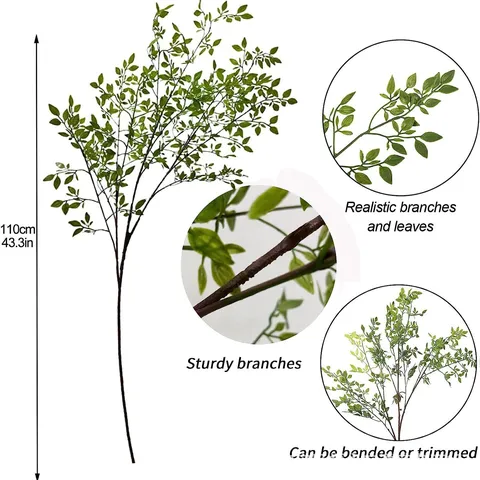 Realistic Artificial Nandina Domestica Branch Green Plant Faux Foliage Stem For Wedding Home Hotel Photography Backdrop Decor
