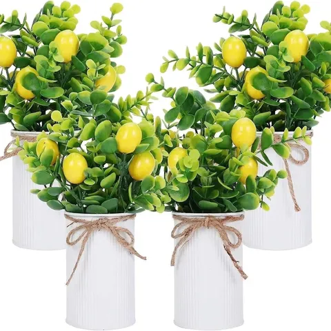 Pastoral Artificial Lemon Strawberry Fruit Potted Plant In White Metal Pot With Hemp Rope Bow Desktop Decor Plastic Iron Fake Greenery