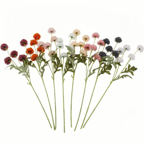 Artificial Pompom Mum Dandelion Flower Plastic Satin Stem Multiple Heads For Home Wedding Decoration Photography Props Pastoral Style