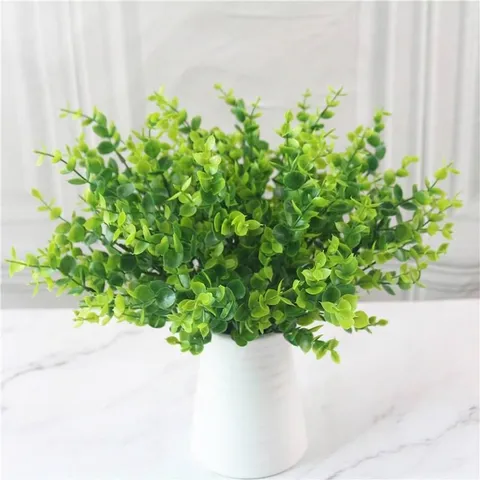 Nordic Plastic Artificial Eucalyptus Branches Gradient Green Fake Money Leaves Decorative Silk Bush Plant Wall Material For Home Outdoor Decor
