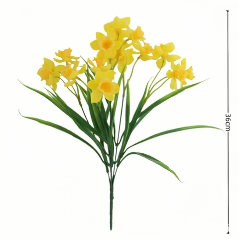 Artificial Daffodil Flower Bouquet Silk Plastic Fake Flowers Green Plants For Wedding Home Decor Floral Arrangement