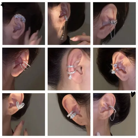 Λαμπερά Σκουλαρίκια Ear Cuffs Ζιρκόνια Χωρίς Τρύπα για Γυναίκες Χάλκινα Κοσμήματα με Στρας Χρυσό Ασημί Χρώμα Αξεσουάρ