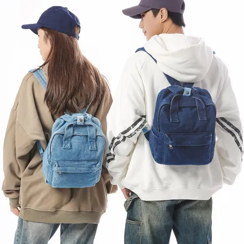 Retro Mori Forest Style Washed Denim Backpack For Women Men Minimalist Student School Bag Casual Travel Canvas Daypack