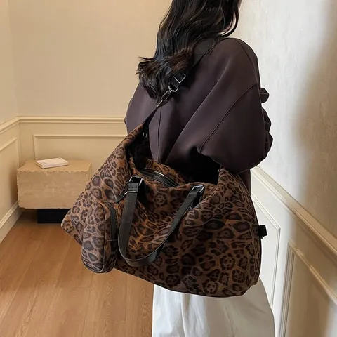 Borsa da Viaggio Duffel con Stampa Leopardo da Donna Grande Capacità Borsa Tote per Fitness Impermeabile Borsa a Tracolla Moda