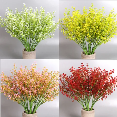 Flores Artificiales de Gipsófila de Tacto Real de Pegamento Suave de PU Ramo para Boda Novia Hogar Fiesta Decoración Floral Tallo Largo