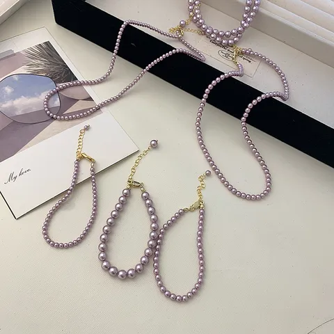 Collana di Perle Artificiali Minimalista Viola Bianco Elegante Catena per Clavicola Collana Bracciale da Donna Gioielli di Lusso Accessori