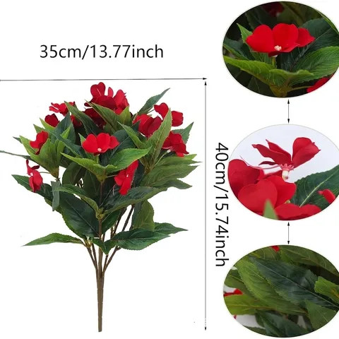 Kunstmatige Impatiens Bloemen Zijden Boeket Voor Binnen Buiten Tuin Terras Huis Decor UV-Bestendige Groene Planten