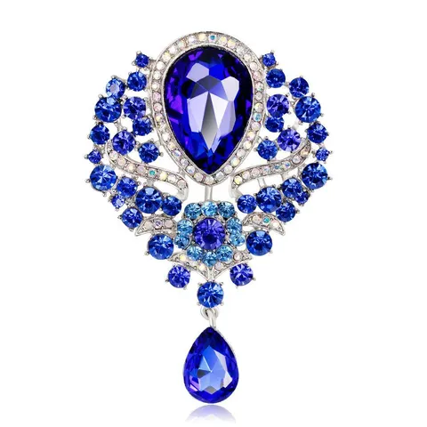 Vintage European Style Colorful Crystal Rhinestone Floral Brooch For Women Alloy Water Drop Pendant Fashion Jewelry Corsage
