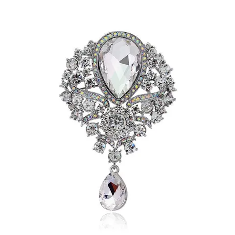 Vintage European Style Colorful Crystal Rhinestone Floral Brooch For Women Alloy Water Drop Pendant Fashion Jewelry Corsage