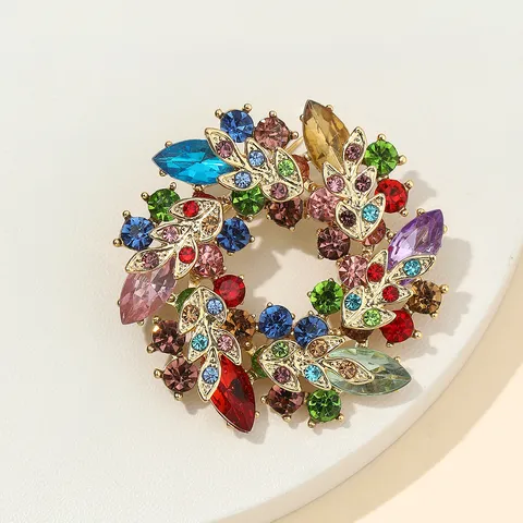 Vintage Bauhinia Blume Kranz Brosche Strass Legierung Floral Pin Schmuck Für Damen Anzug Mantel Revers Dekoration Zubehör