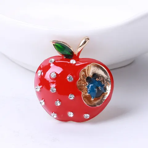 Enamel Red Apple Brooch For Women Rhinestone Fruit Pin Badge Graduation Teachers Day Christmas Jewelry Gift