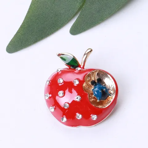 Enamel Red Apple Brooch For Women Rhinestone Fruit Pin Badge Graduation Teachers Day Christmas Jewelry Gift