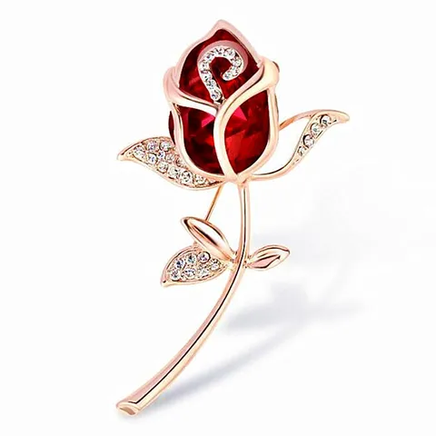 Vintage Alloy Glass Crystal Rose Flower Brooch For Women Elegant Rhinestone Tulip Floral Pin Apparel Accessories Jewelry Gift