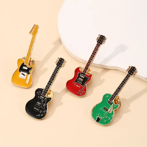 Creative Electric Guitar Brooch Pin Alloy Enamel Musical Instrument Badge For Clothing Bag Shoes Decoration Unisex Jewelry