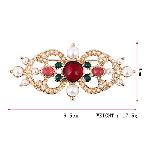 Vintage Baroque Palace Style Alloy Rhinestone Brooch Pin Medallion Crown With Artificial Pearl Luxury Costume Jewelry For Women