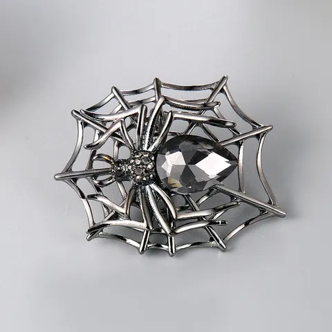 Vintage Rotguss Legierung Spinne Netz Brosche Mit Birnenschliff Strass Kristall Gothic Insekt Reversnadel Für Anzug Kleid Zubehör