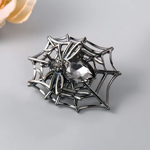 Vintage Rotguss Legierung Spinne Netz Brosche Mit Birnenschliff Strass Kristall Gothic Insekt Reversnadel Für Anzug Kleid Zubehör