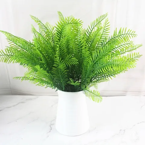 Artificial Fern Leaf Persian Grass PE Plastic Green Plant Bush For Wall Decor Home Office Indoor Garden Decoration Bouquet