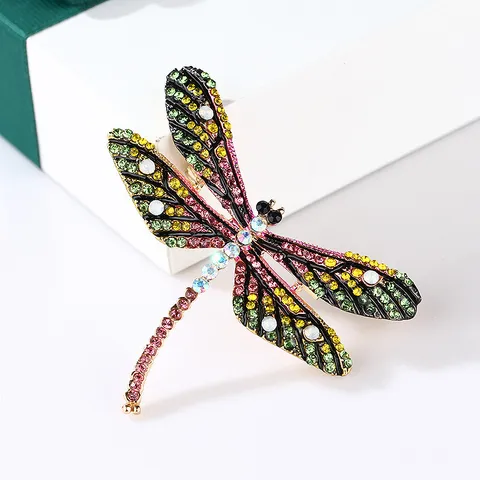 Vintage Colorful Rhinestone Dragonfly Brooch Alloy Insect Lapel Pin Jewelry Accessory For Women Men Party Banquet Gift