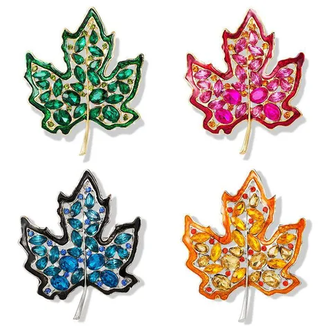 Broche de Hoja de Arce Calado Aleación Strass Alfiler de Hoja Botánica para Mujer Accesorios de Traje Abrigo Joyería de Moda