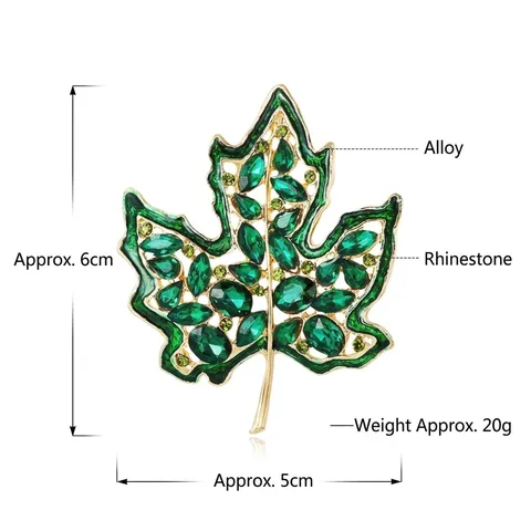 Broche de Hoja de Arce Calado Aleación Strass Alfiler de Hoja Botánica para Mujer Accesorios de Traje Abrigo Joyería de Moda