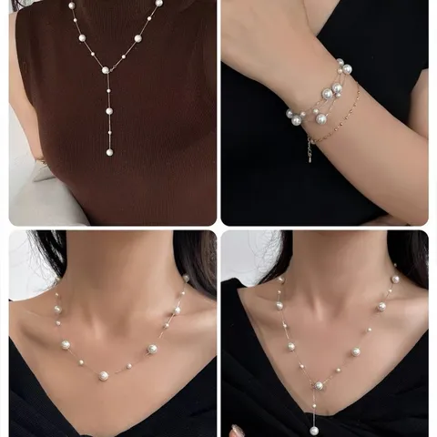 Elegant Fashion Y-Shaped Long Pearl Necklace For Women Minimalist Gypsophila Lariat Necklace Artificial Pearl Copper Chain Jewelry Gift