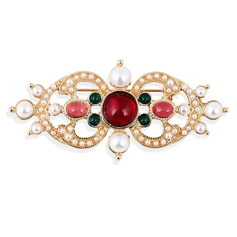 Vintage Baroque Palace Style Alloy Rhinestone Brooch Pin Medallion Crown With Artificial Pearl Luxury Costume Jewelry For Women