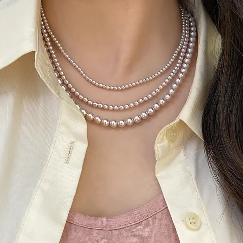 Set di Collana Braccialetto Orecchini in Perle Artificiali Vintage Francese per Donna Elegante Gioielli in Perle Rosa Manta Rose Stratificati