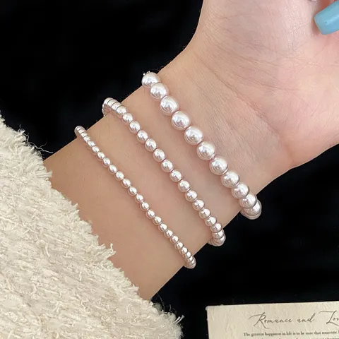 Set di Collana Braccialetto Orecchini in Perle Artificiali Vintage Francese per Donna Elegante Gioielli in Perle Rosa Manta Rose Stratificati