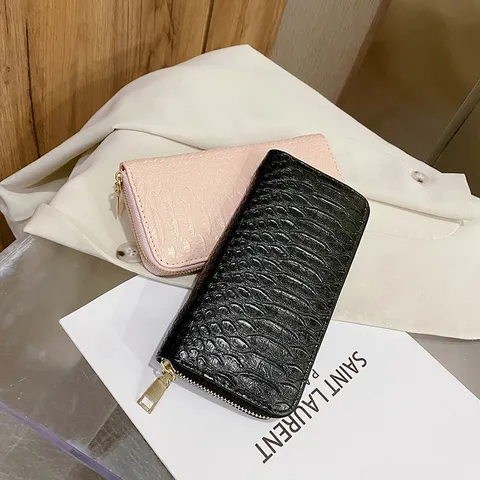 Women's Fashion Long Wallet PU Leather Crocodile Pattern Large Capacity Zipper Clutch Bag Elegant Trendy Ladies Handbag Money Purse