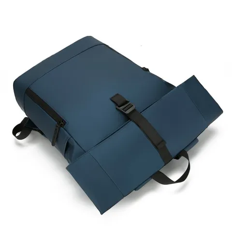 Men Roll Top Backpack Waterproof PU Leather 16 Inch Laptop Compartment Business Casual School Bag For Travel Daily Use