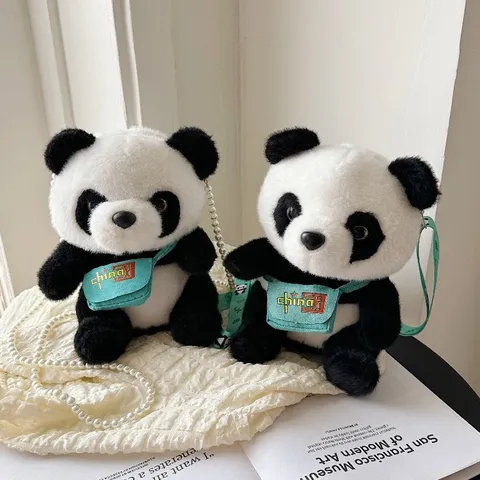 Simpatico Zaino in Peluche a Forma di Panda per Bambini Borsa per Bambole di Peluche Con Catena di Perle e Tracolla in Tessuto