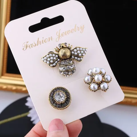 Barock Biene Brosche Set Für Damen Vintage Legierung Strass Künstliche Perle 3-Teiliges Abzeichen Broschen Für Anzug Schal Schmuck
