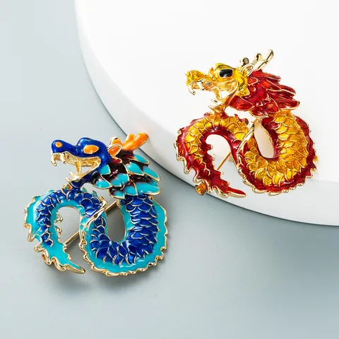 Vintage Alloy Drip Oil Dragon Brooch Chinese Style Zodiac Animal Breastpin Jewelry For Men Women Suit Dress Accessories