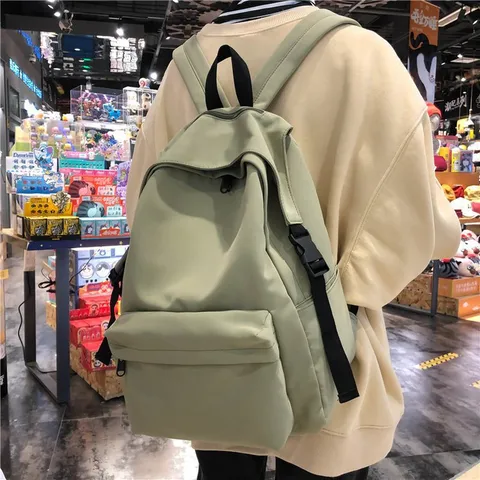 Japanese Korean Style Nylon Solid Color Backpack Waterproof Lightweight Student School Bag University Couple Casual Daypack