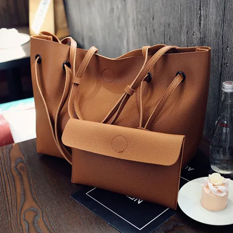 Borsa Tote Casual in Pelle PU con Motivo Litchi da Donna Grande Capacità Borsa a Spalla con Borsa Madre Borsa da Lavoro