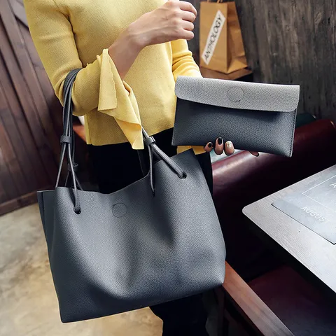 Borsa Tote Casual in Pelle PU con Motivo Litchi da Donna Grande Capacità Borsa a Spalla con Borsa Madre Borsa da Lavoro