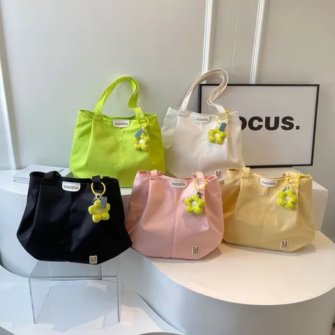 Casual Large Capacity Canvas Tote Bag For Women Simple Solid Color Shoulder Commuting Bag Student Book Handbag