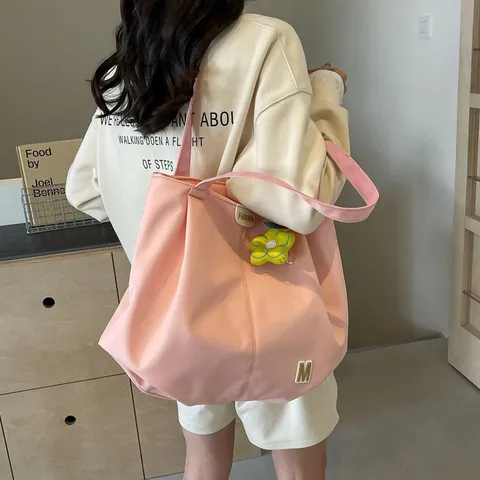 Casual Large Capacity Canvas Tote Bag For Women Simple Solid Color Shoulder Commuting Bag Student Book Handbag