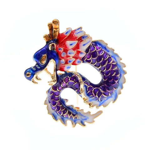 Vintage Alloy Drip Oil Dragon Brooch Chinese Style Zodiac Animal Breastpin Jewelry For Men Women Suit Dress Accessories
