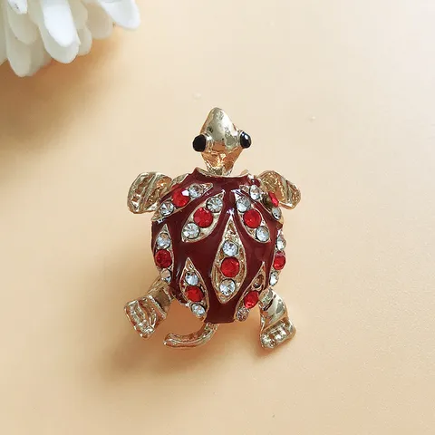 Vintage Alloy Rhinestone Turtle Brooch For Women Animal Shape Enamel Lapel Pin Retro Clothing Accessory Jewelry Gift