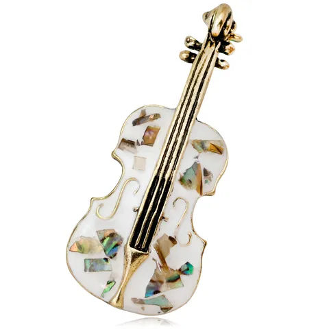 Vintage Musical Instrument Cello Brooch For Women Men Retro Alloy Shell Inlaid Violin Pin Jewelry Accessory For Coat Suit