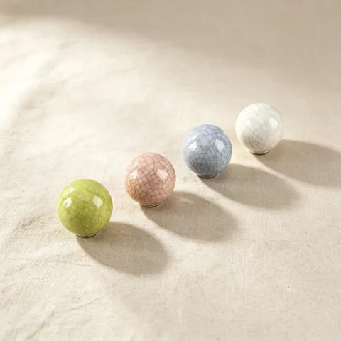 Vintage Crackle Ceramic Knob Modern Cabinet Drawer Handle Single Hole Wardrobe Pull Round Furniture Knob For Kitchen Home