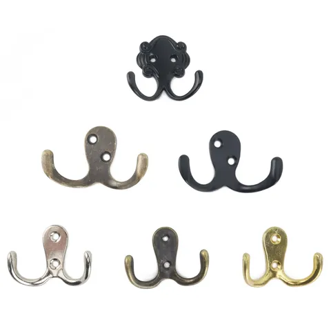 Antique Zinc Alloy Double Wall Hooks Vintage Furniture Hardware Rustproof Coat Hooks For Kitchen Bedroom Door Wall Hanging Metal Hooks