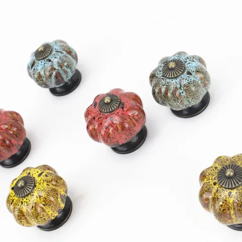 Leopard Print Pumpkin Ceramic Cabinet Handle Single Hole Drawer Knob Wardrobe Door Hardware Decorative Pull